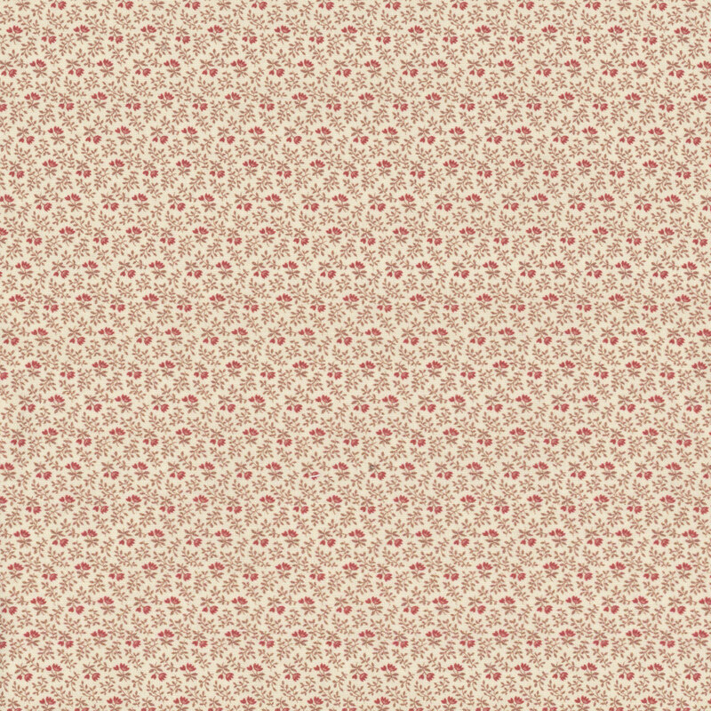 Cream fabric featuring small ferns and pink florals