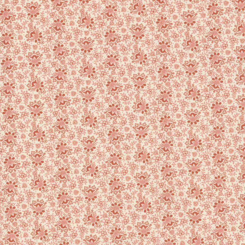 Cream fabric featuring pink flowers intertwined with leaves