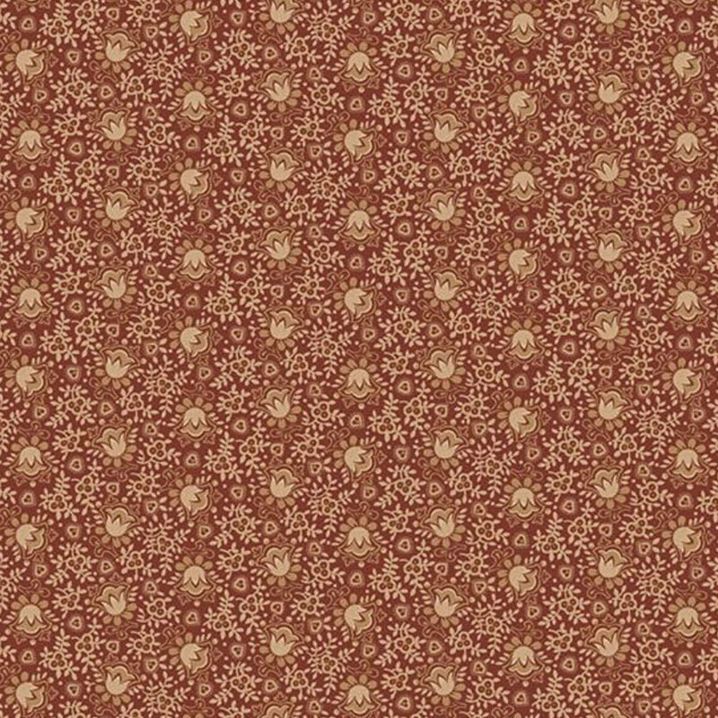 Copper brown fabric featuring tan flowers intertwined with leaves