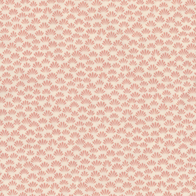 cream fabric featuring scattered pink fan like designs