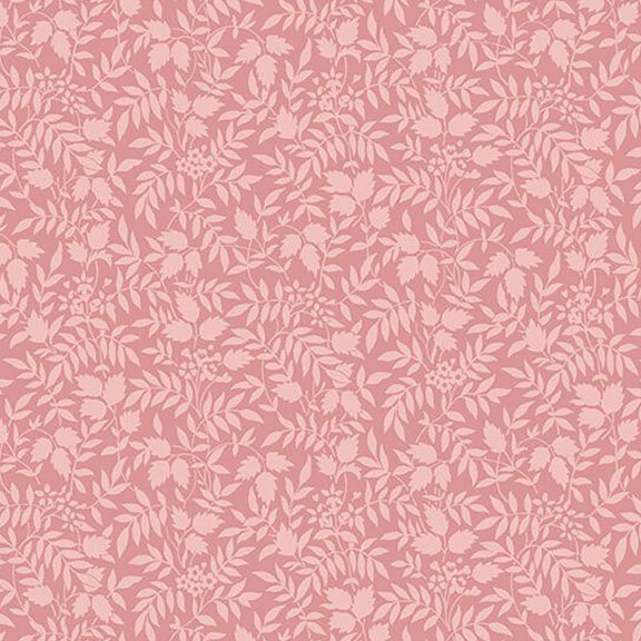 Pink fabric with light red leaf pattern