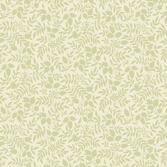 Cream fabric with olive green leaf pattern