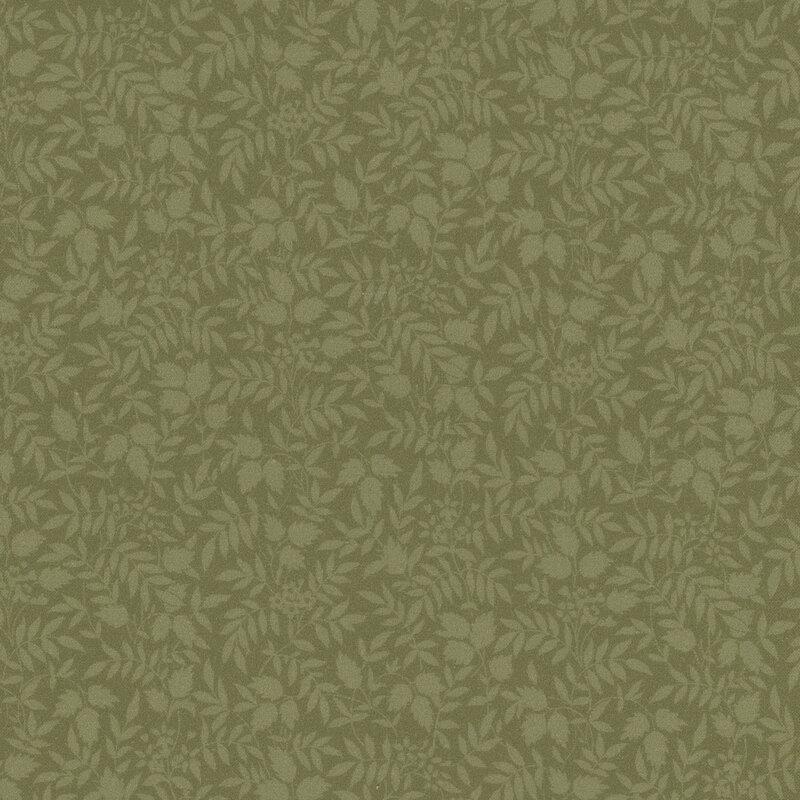 A green fabric featuring a repeating pattern of subtle leaves and floral shapes.