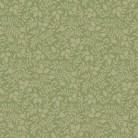 Olive fabric with light green leaf pattern