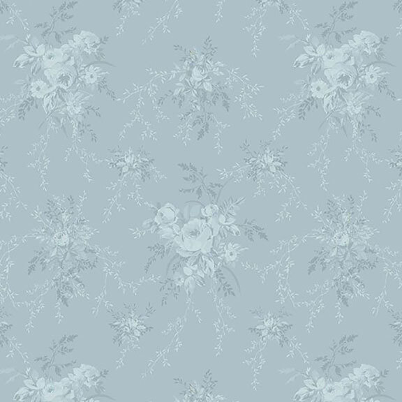 Blue fabric with floral rose pattern 