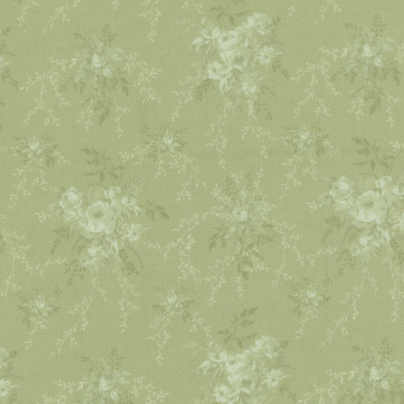 A floral pattern with light green background and pale flowers throughout.