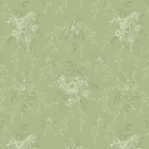 Green fabric with floral rose pattern 