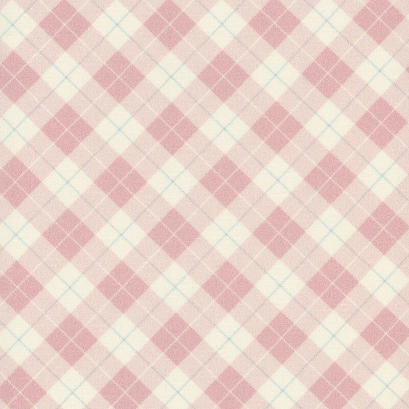 Off white fabric with plaid pattern and pastel red stripes  