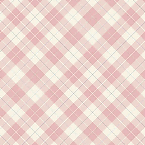 Off white fabric with plaid pattern and pastel red stripes  