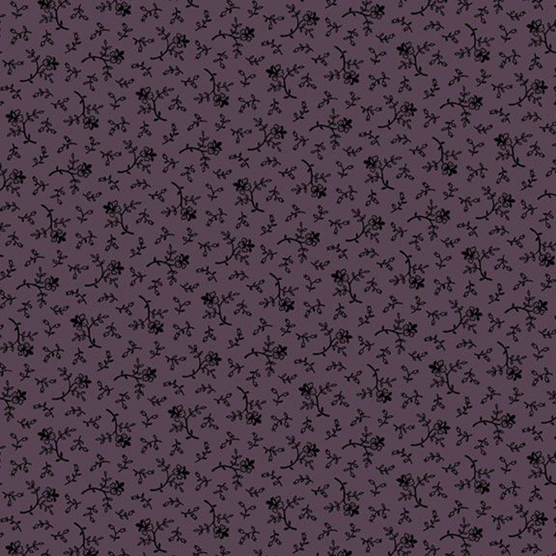 tonal purple fabric featuring rotating roses with long stems and elegant leaves