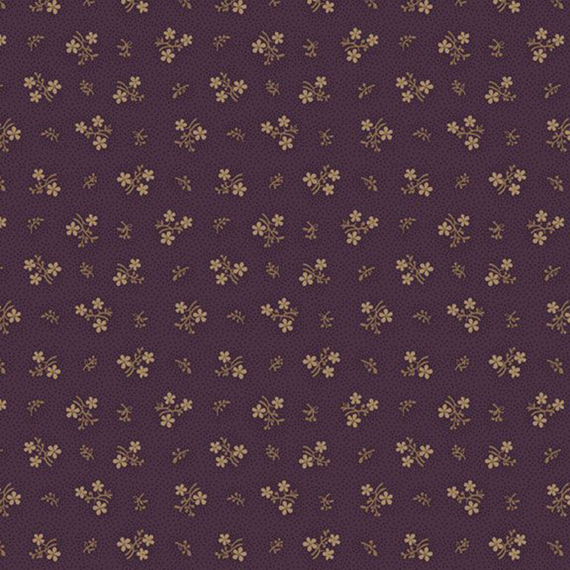 purple fabric with scattered small cream bouquets 