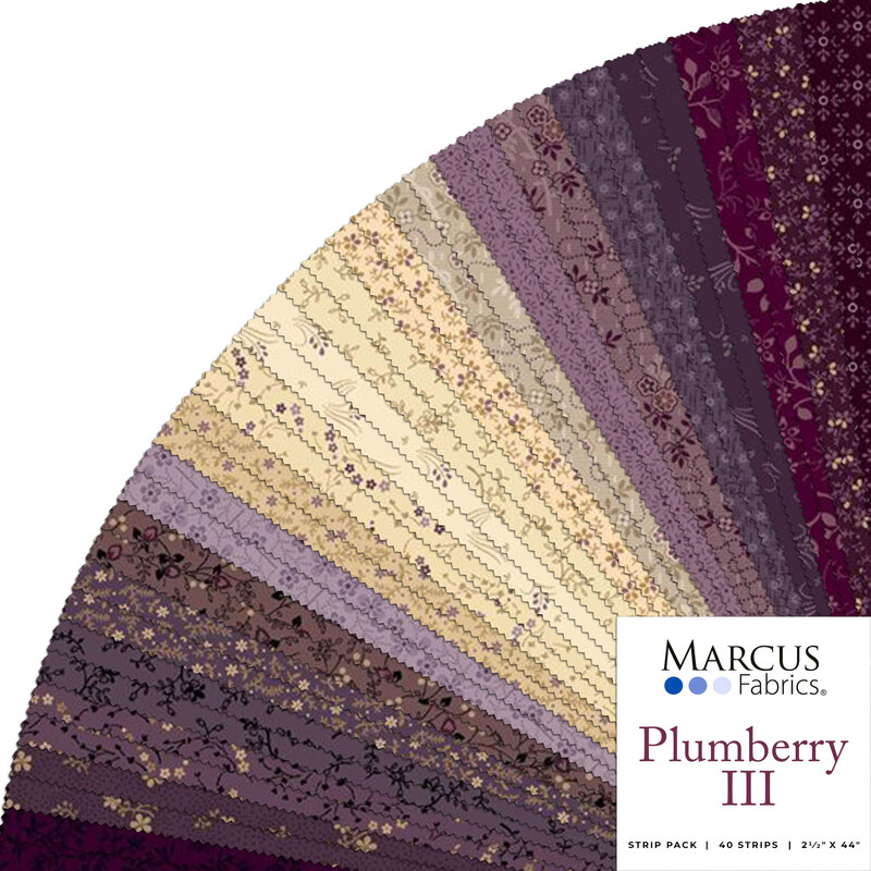 collage of all fabrics included in the Plumberry III collection