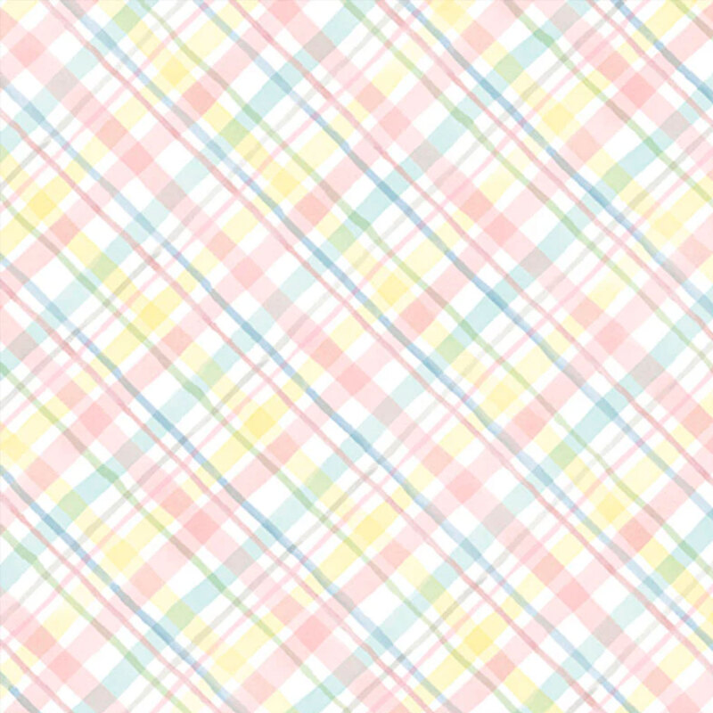 Plaid pastel fabric in pink, blue, yellow, and white