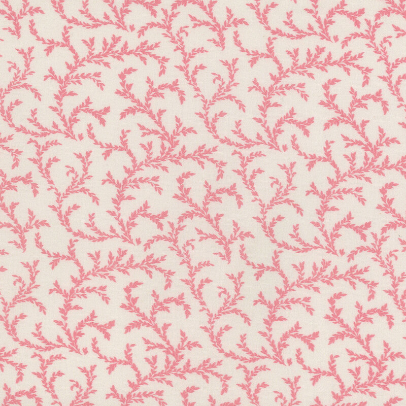 cream fabric featuring pink leafy vines