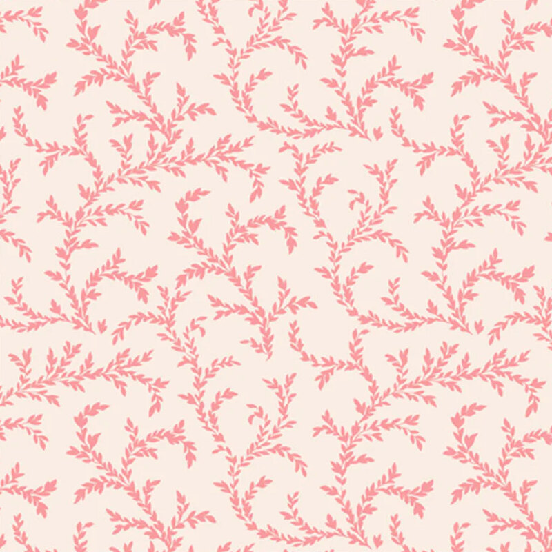 cream fabric featuring pink leafy vines