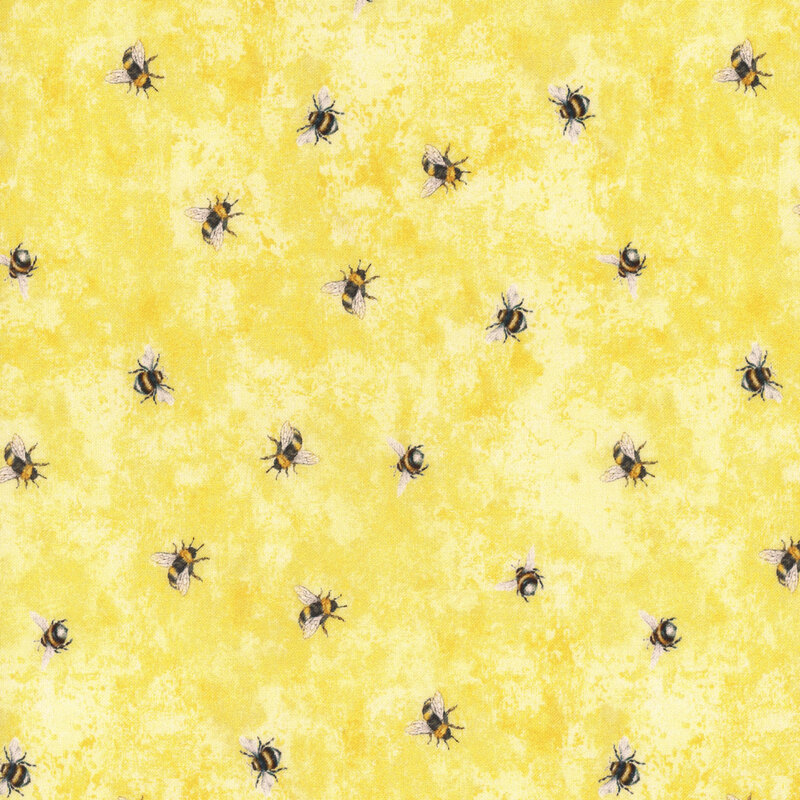 small bees on a mottled yellow background