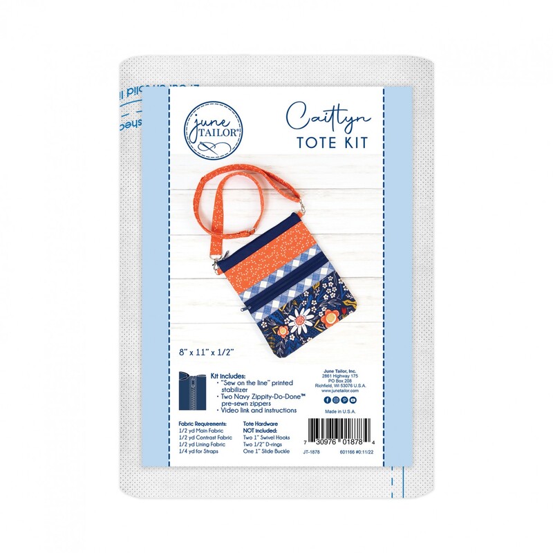 front of Quilt As You Go Caitlyn Crossbody Tote with what is included and requirements