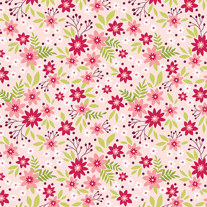 Pink fabric with dark pink and raspberry floral pattern