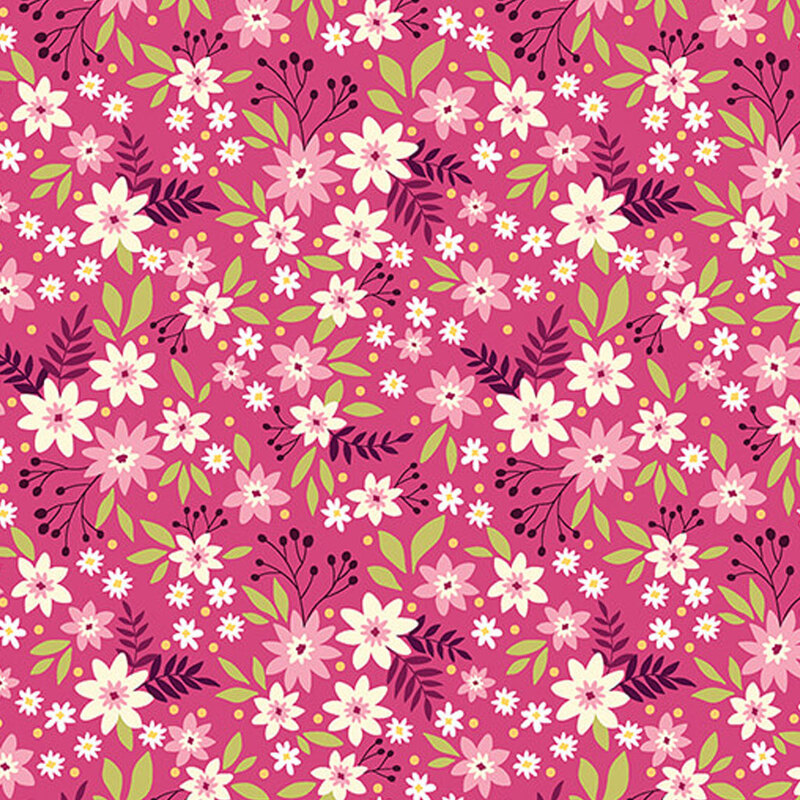 Magenta fabric with white and pink floral overlay