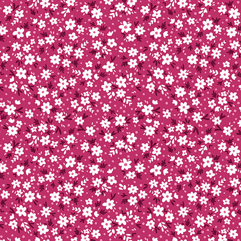 Magenta fabric with white daisy pattern 