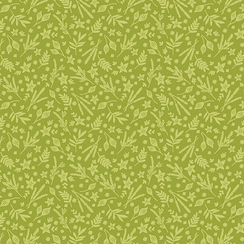 Green fabric with light green foliage pattern