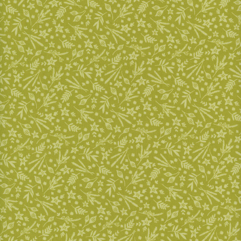 Green fabric with light green foliage pattern