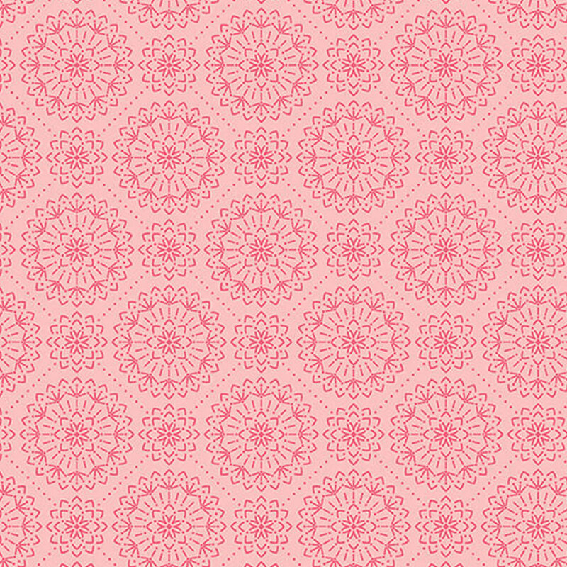 Pink fabric with magenta damask pattern 