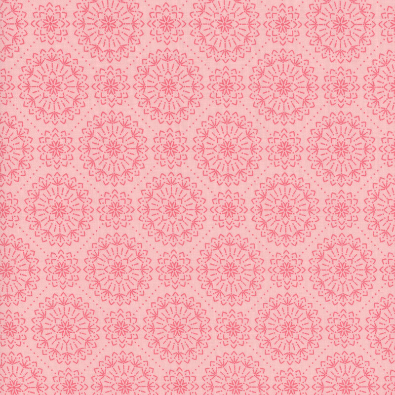 Pink fabric with magenta damask pattern 