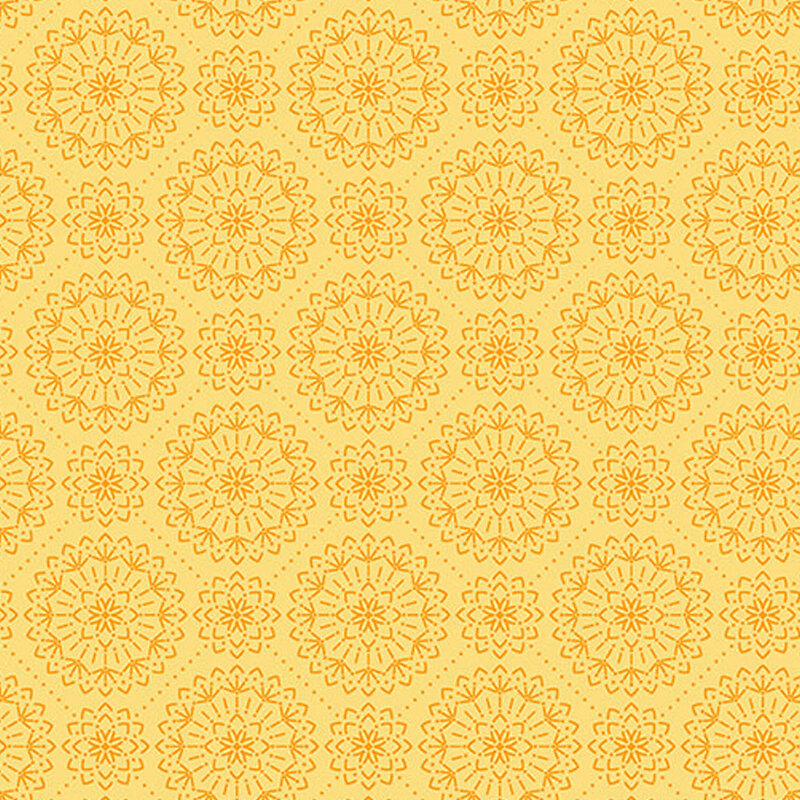 Yellow fabric with golden damask pattern