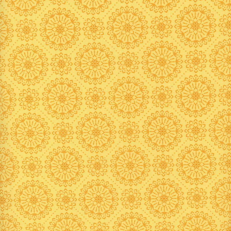 Yellow fabric with golden damask pattern