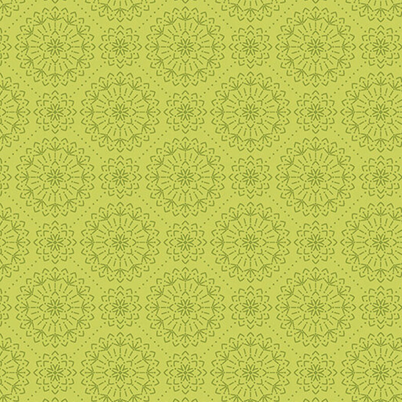 Olive green fabric with green damask pattern