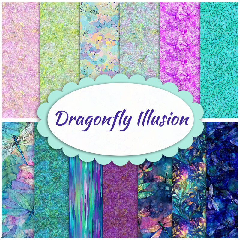 Collage of patterns available in the dragonfly illusion collection
