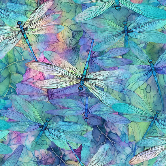 Multicolored digital print with dragonfly pattern 