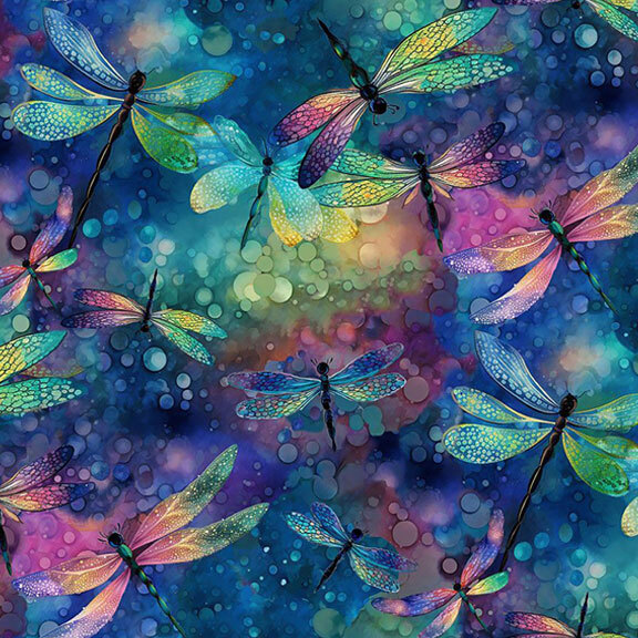 Multicolored digital print with a dragonfly pattern
