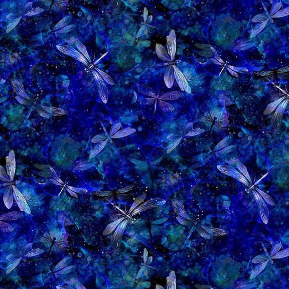 Blue digital print with a dragonfly pattern