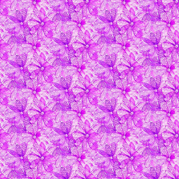 Purple digital print with a dragon fly wing flower pattern.
