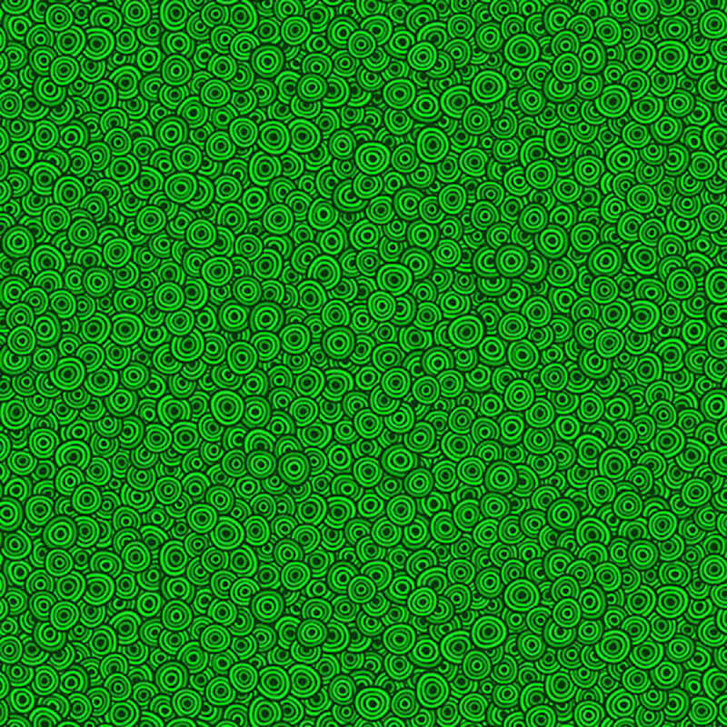 Tonal green fabric featuring a packed design of swirly circles