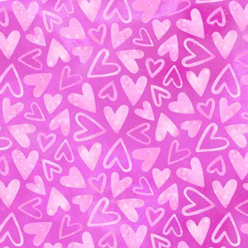 mottled pink fabric with rotating solid and outlined stylized hearts
