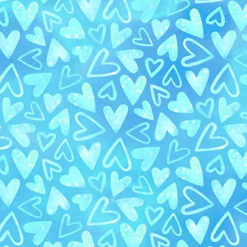 mottled blue fabric with rotating solid and outlined stylized hearts