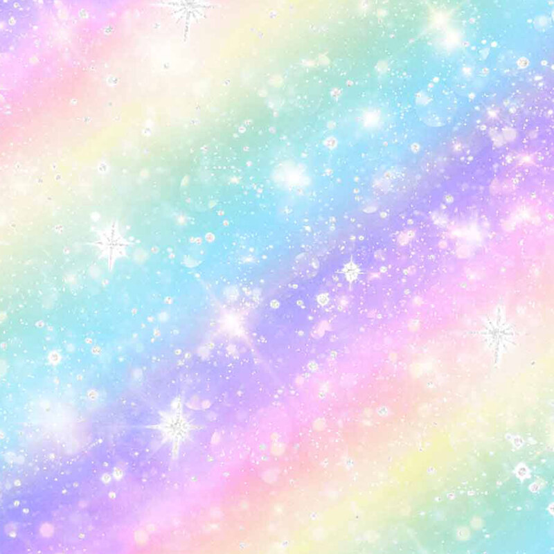 diagonal pastel rainbow fabric covered in stars and sparkles