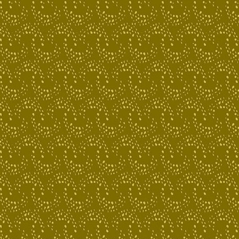 olive green fabric with overlapping rows of light green arcing dots 