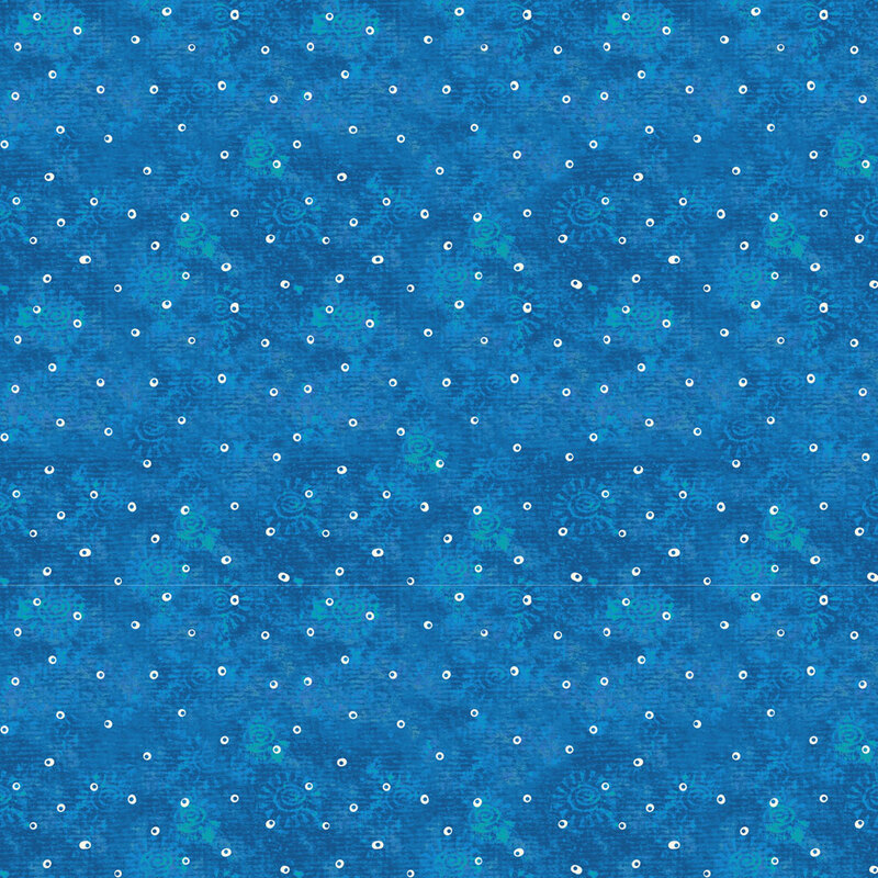 Mottled ocean blue fabric with small, white rings all over
