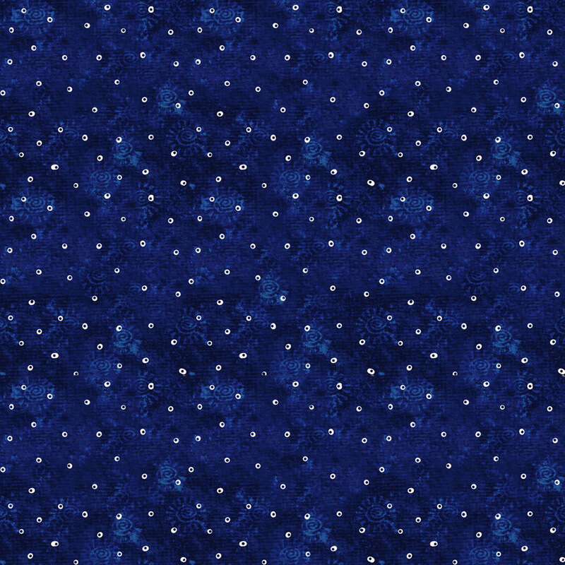 Dark navy blue mottled fabric with small white rings all over