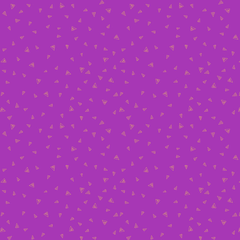 Bright purple fabric with small, golden, ditsy triangles all over