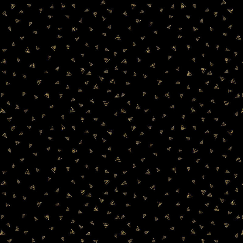 Black fabric with small, golden, ditsy triangles all over