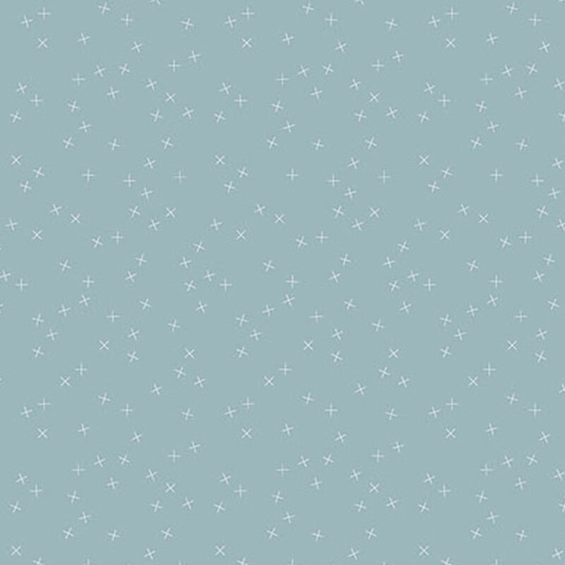 A muted light blue fabric with small white X's scattered all over.