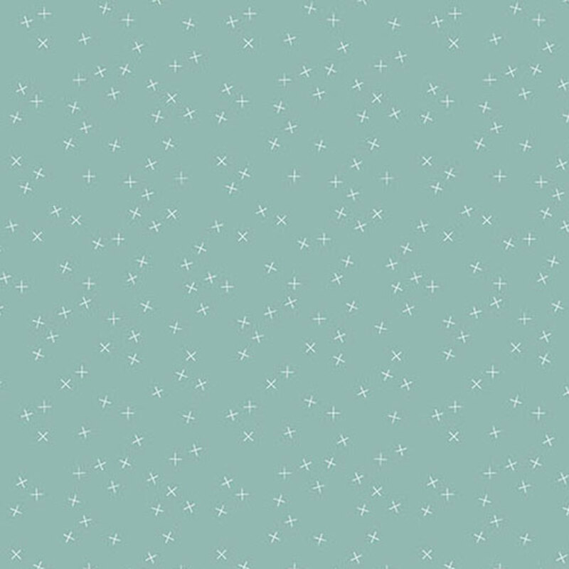 Medium teal fabric with small white X's scattered throughout