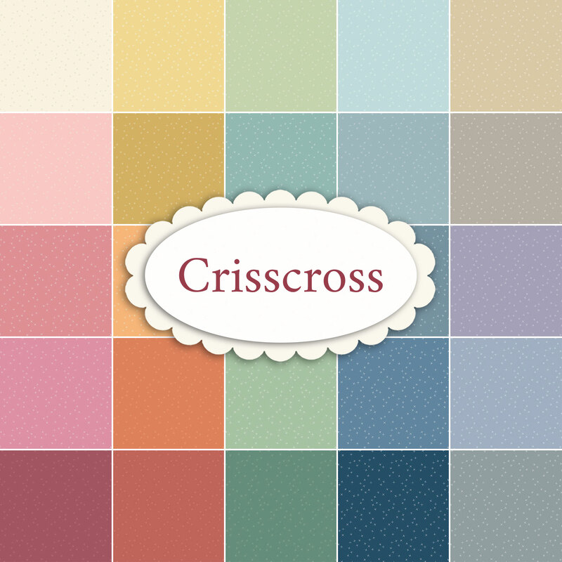 A collage of light colored pastel fabrics in the Crisscross collection