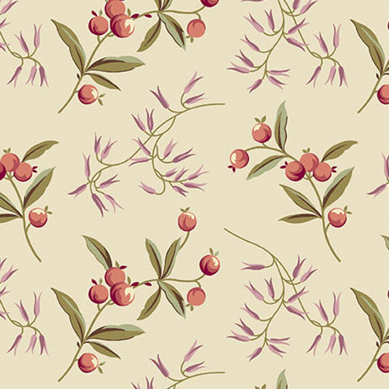 Beige fabric with stylized sprigs and berries throughout