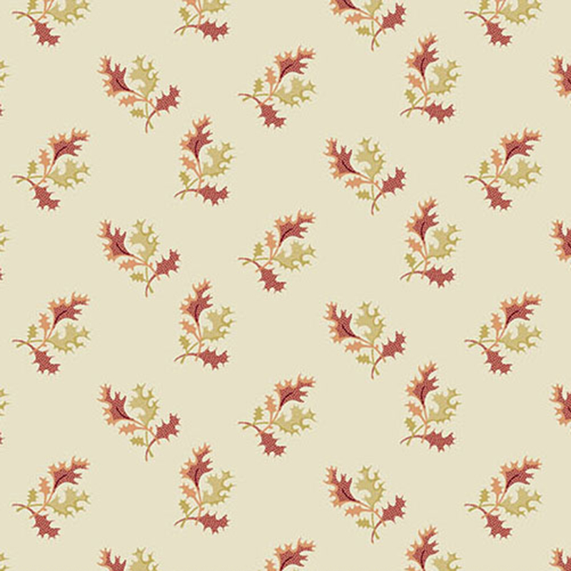 Beige fabric with ditsy red and tan leaf clusters